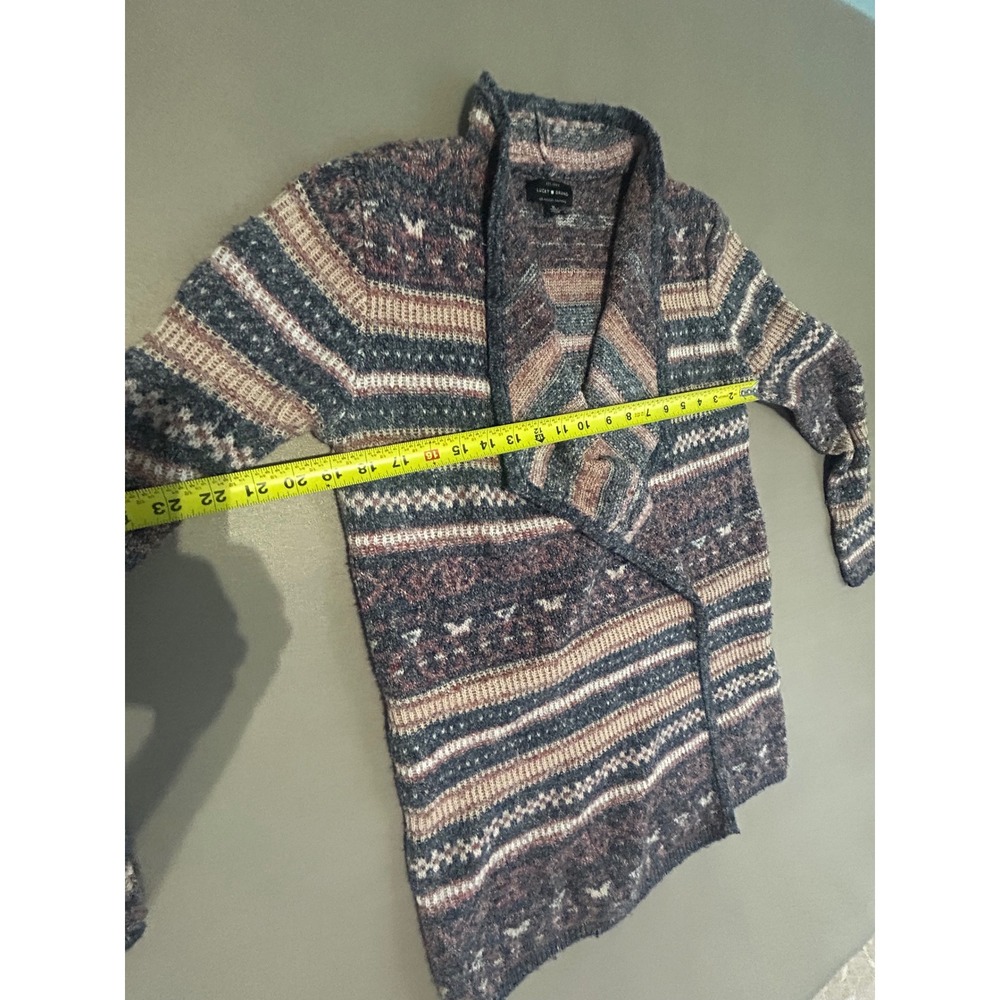 Lucky Brand Womens Fair Isle Striped Open Front Cardigan Sweater Blue Rust M - Picture 6 of 8